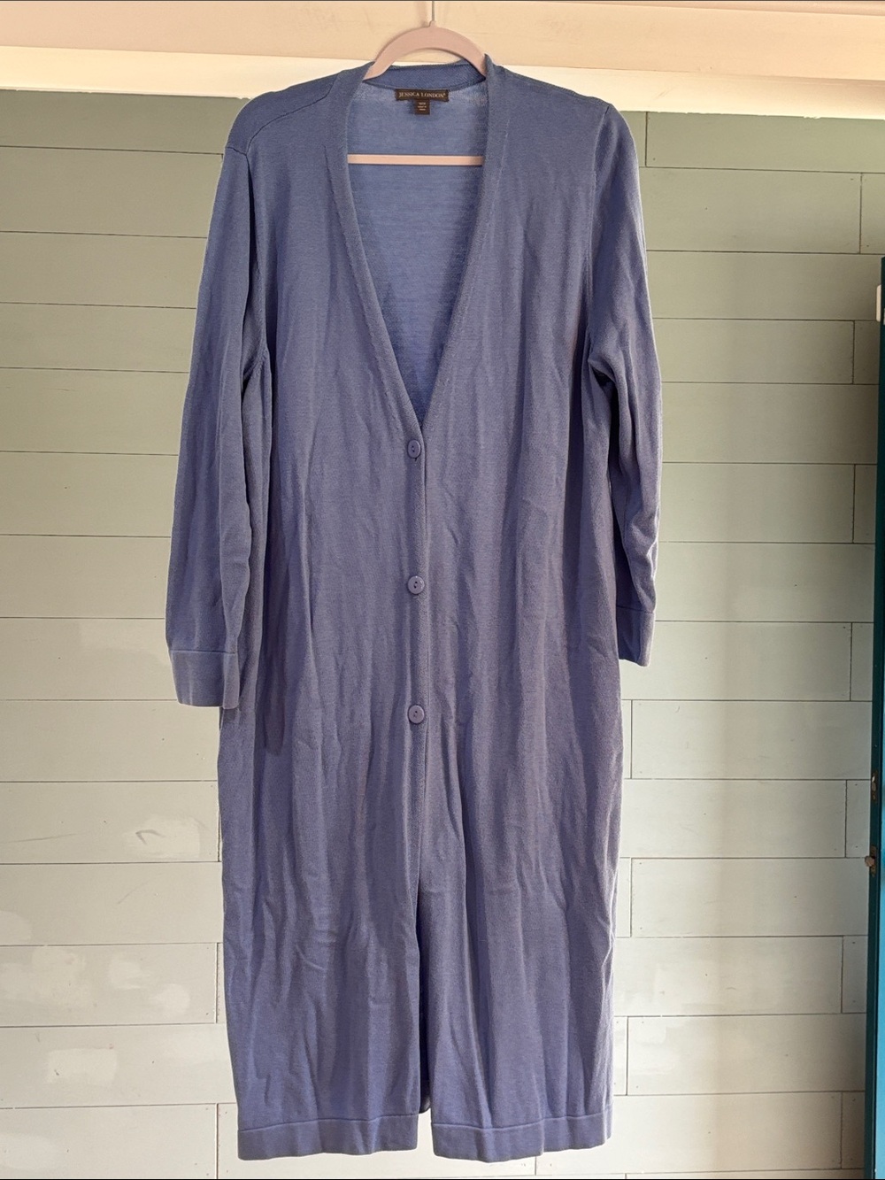 Jessica London‎ Long Periwinkle Blue Button Cardigan